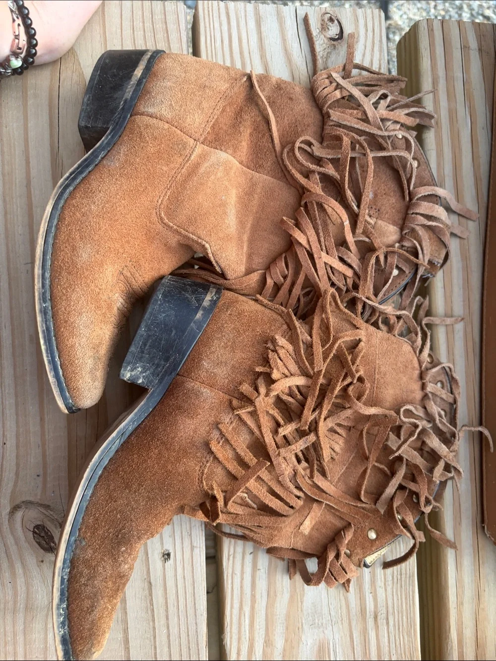 Kids Fringe Suede Booties in Tan